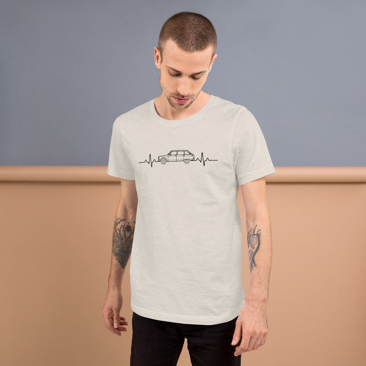 Citroën AMI8 Heartbeat T-shirt – Minimalistische Lijntekening | Heartbeat Collectie