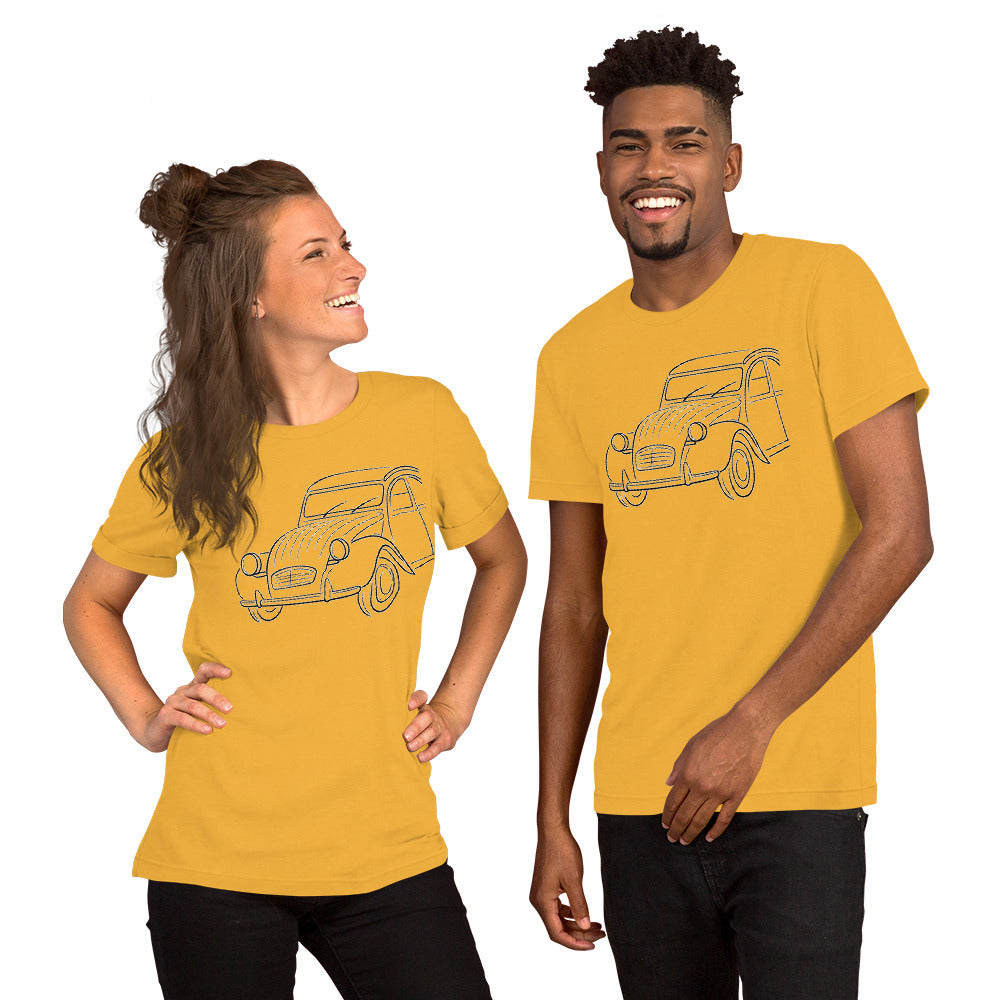 Citroën 2CV T-shirt – Minimalistische Lijntekening van een Franse Klassieker