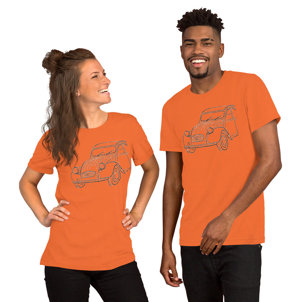 Citroën 2CV T-shirt – Minimalistische Lijntekening van een Franse Klassieker
