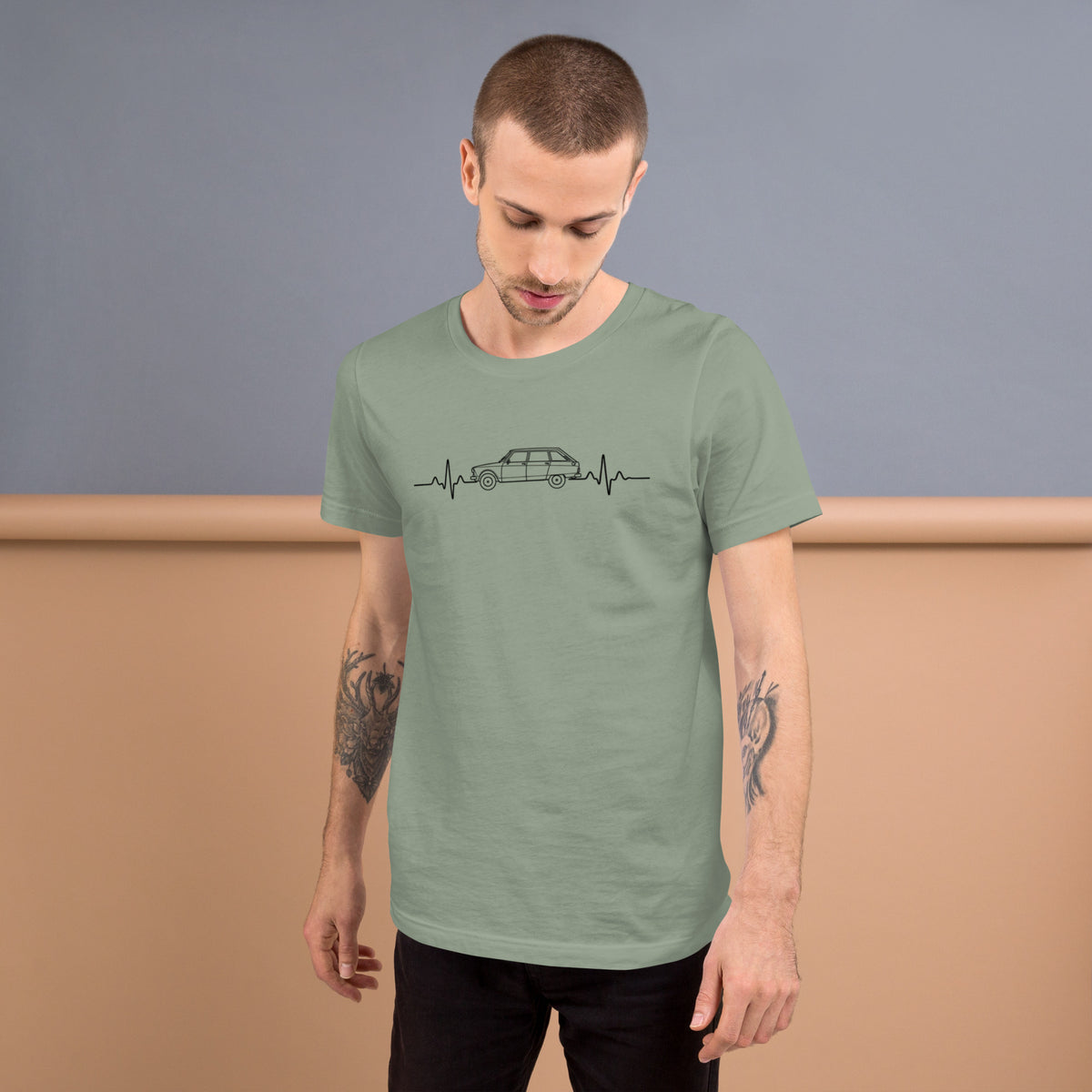 Citroën AMI8 Heartbeat T-shirt – Minimalistische Lijntekening | Heartbeat Collectie