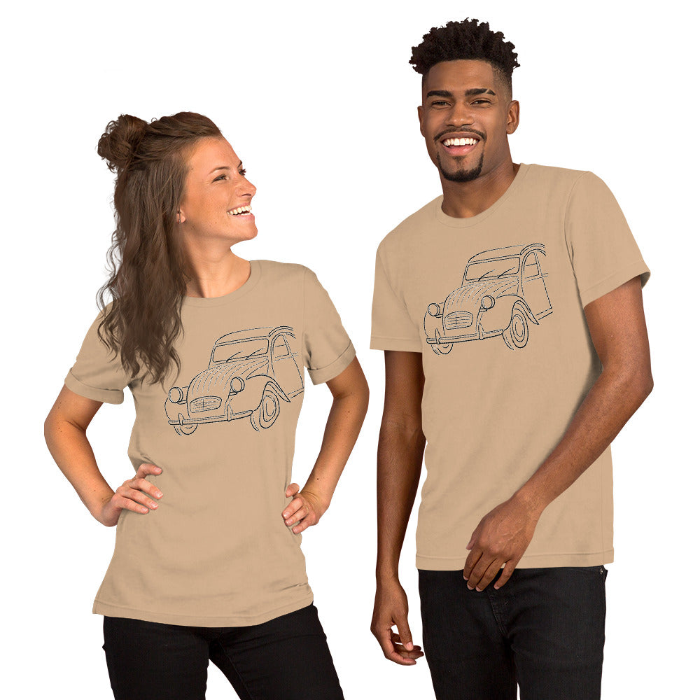 Citroën 2CV T-shirt – Minimalistische Lijntekening van een Franse Klassieker