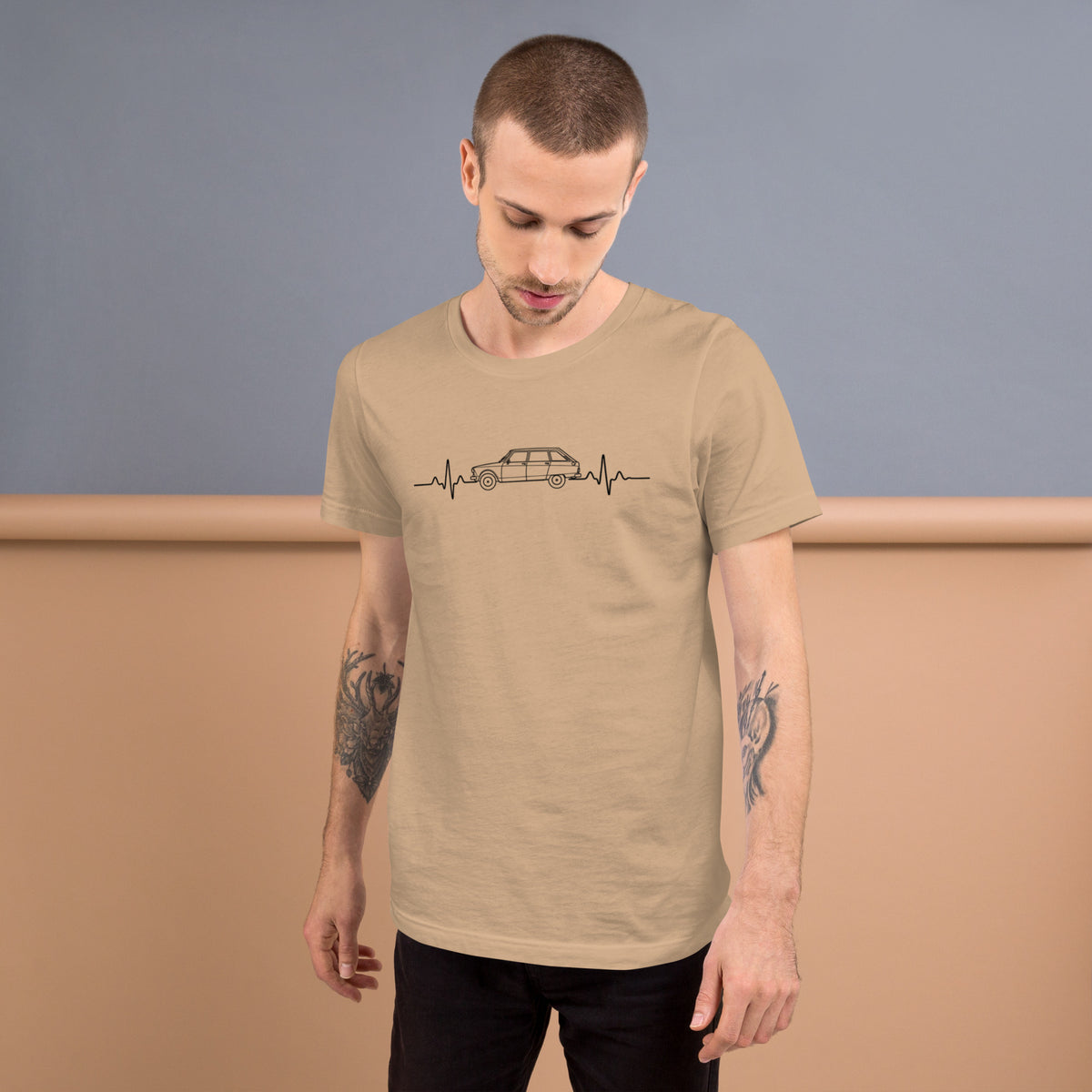 Citroën AMI8 Heartbeat T-shirt – Minimalistische Lijntekening | Heartbeat Collectie