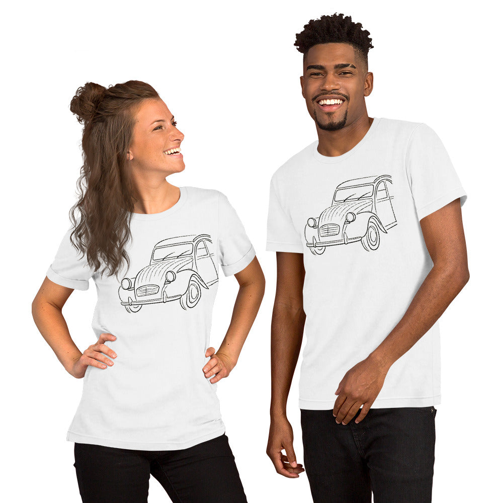 Citroën 2CV T-shirt – Minimalistische Lijntekening van een Franse Klassieker