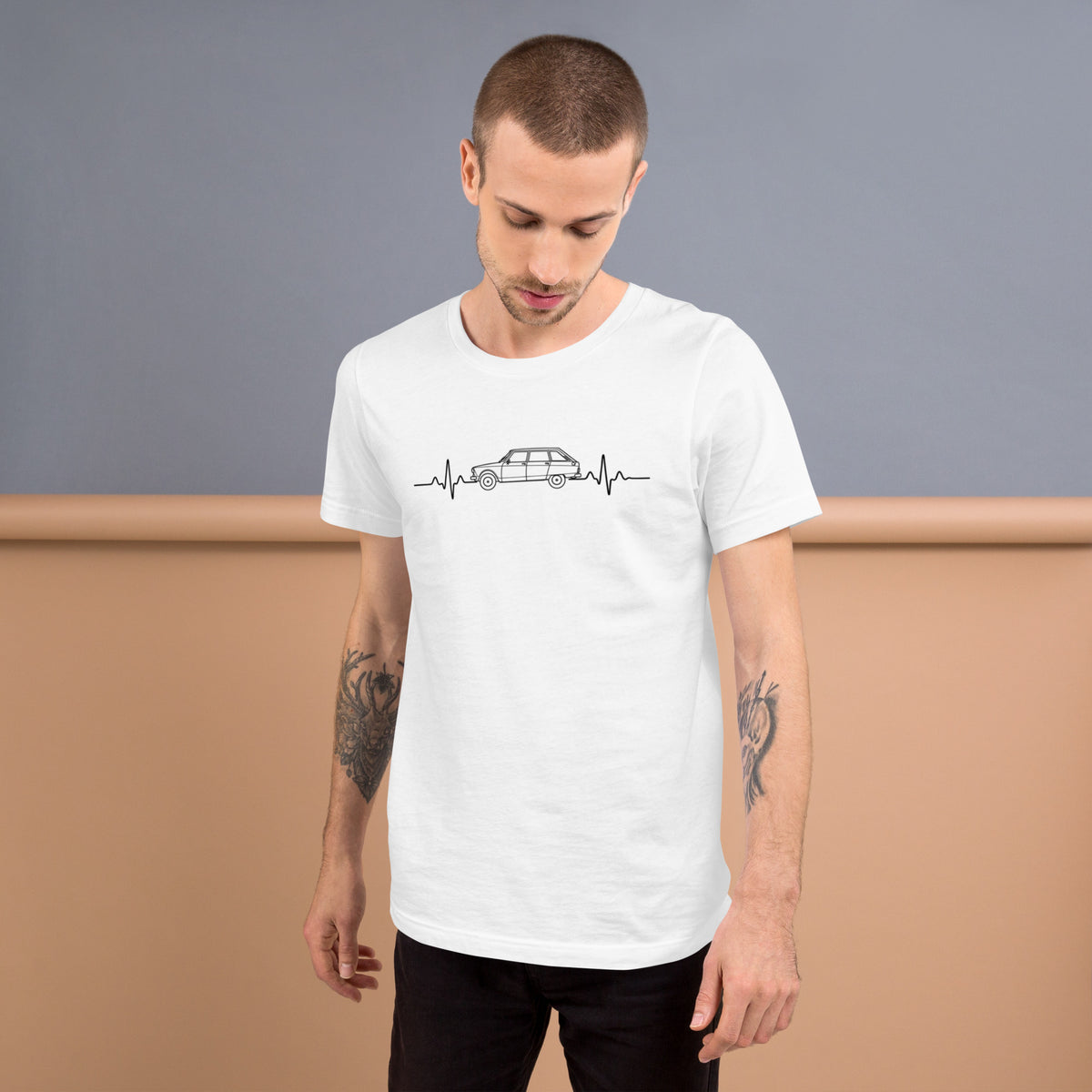 Citroën AMI8 Heartbeat T-shirt – Minimalistische Lijntekening | Heartbeat Collectie