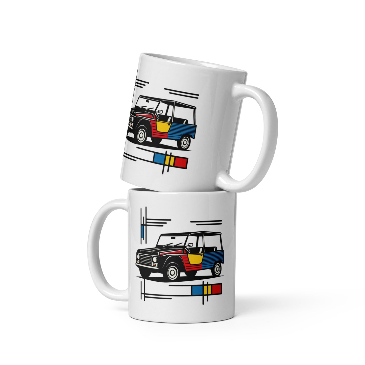 Mug Citroën Méhari Mondriaan – Design iconique et fonctionnalité au quotidien réunis.
