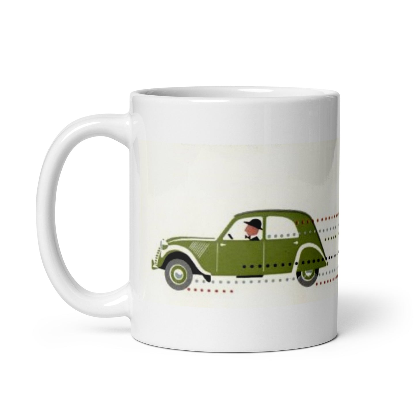 White glossy mug with economical 2cv theme available in 3 sizes