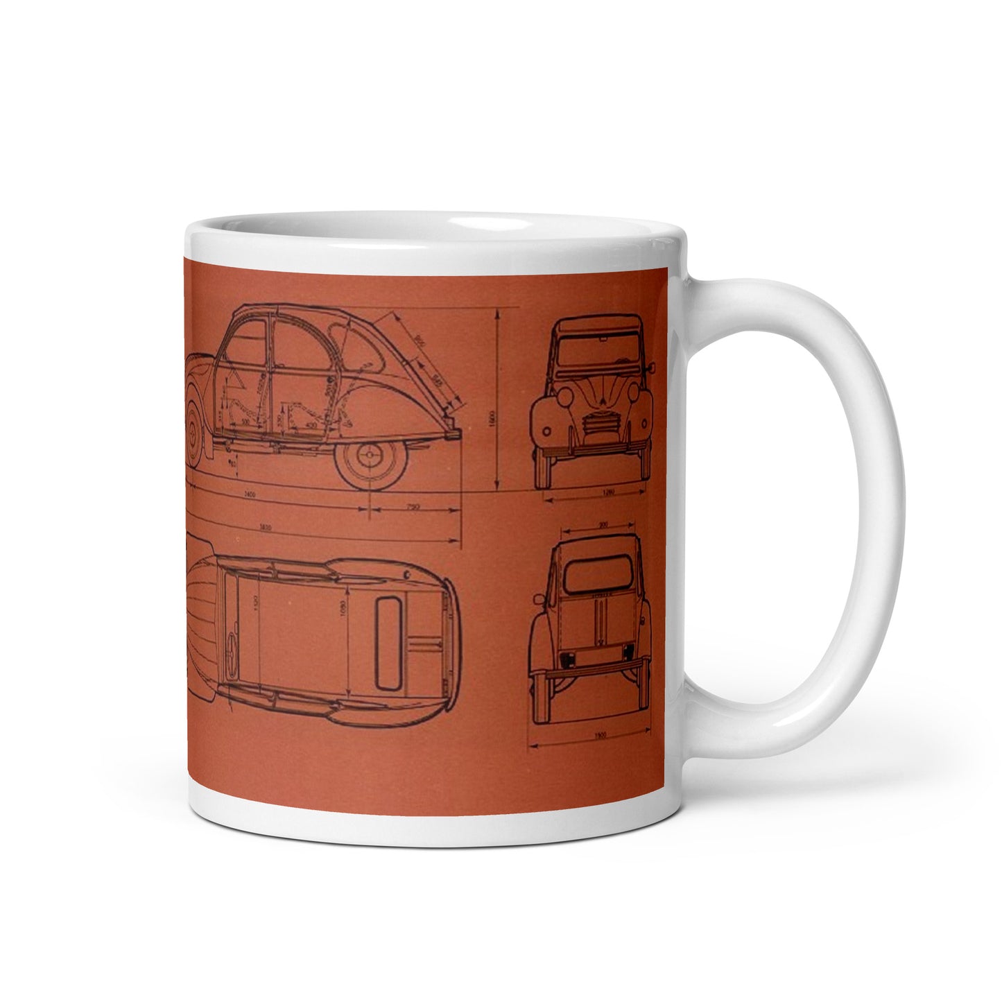 Dimensions of a 2cv white glossy mug - 300 ml