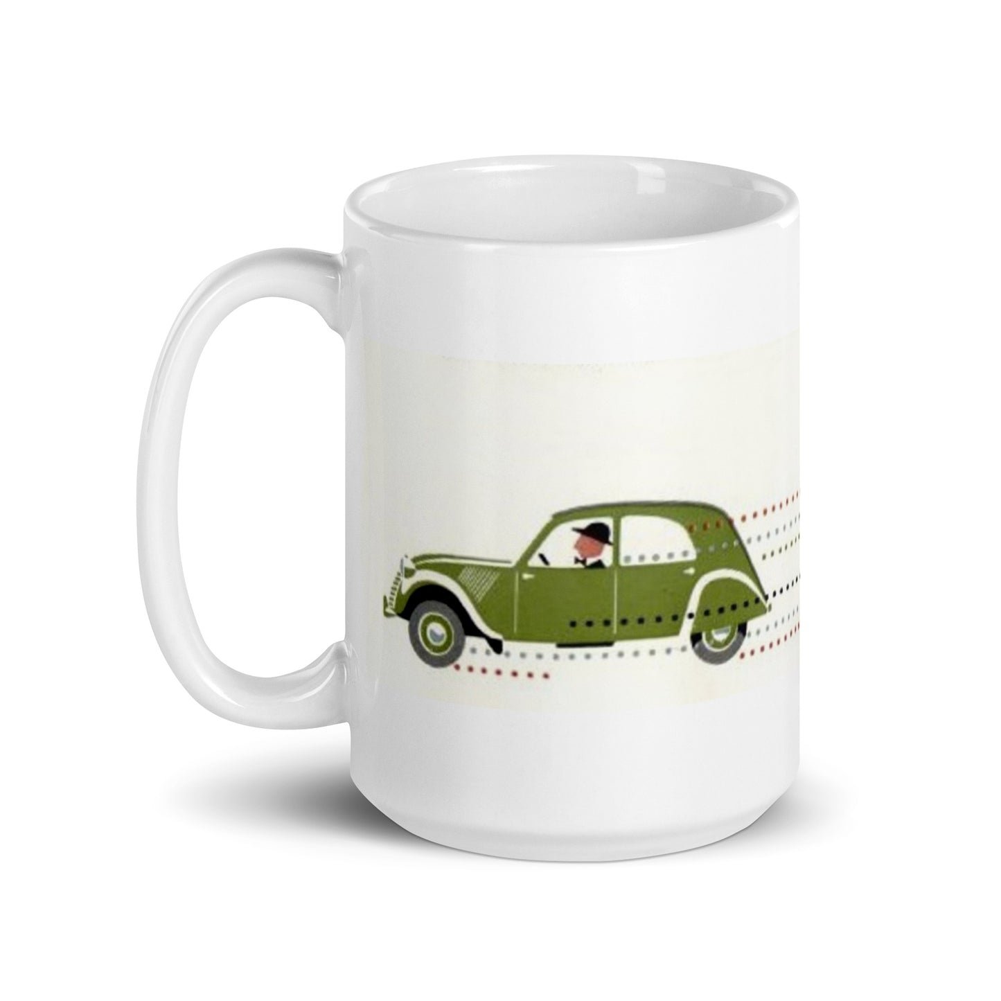 White glossy mug with economical 2cv theme available in 3 sizes