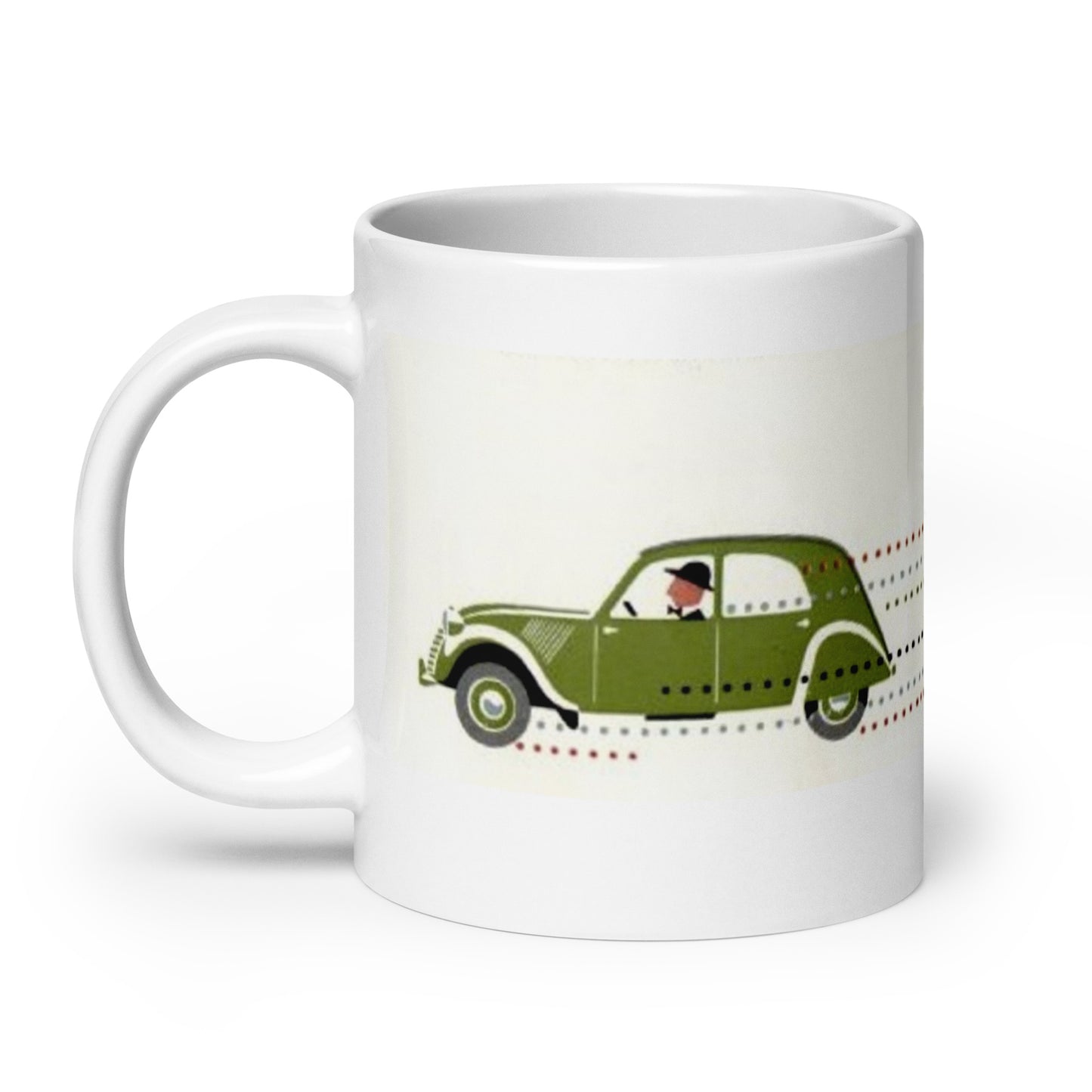 White glossy mug with economical 2cv theme available in 3 sizes